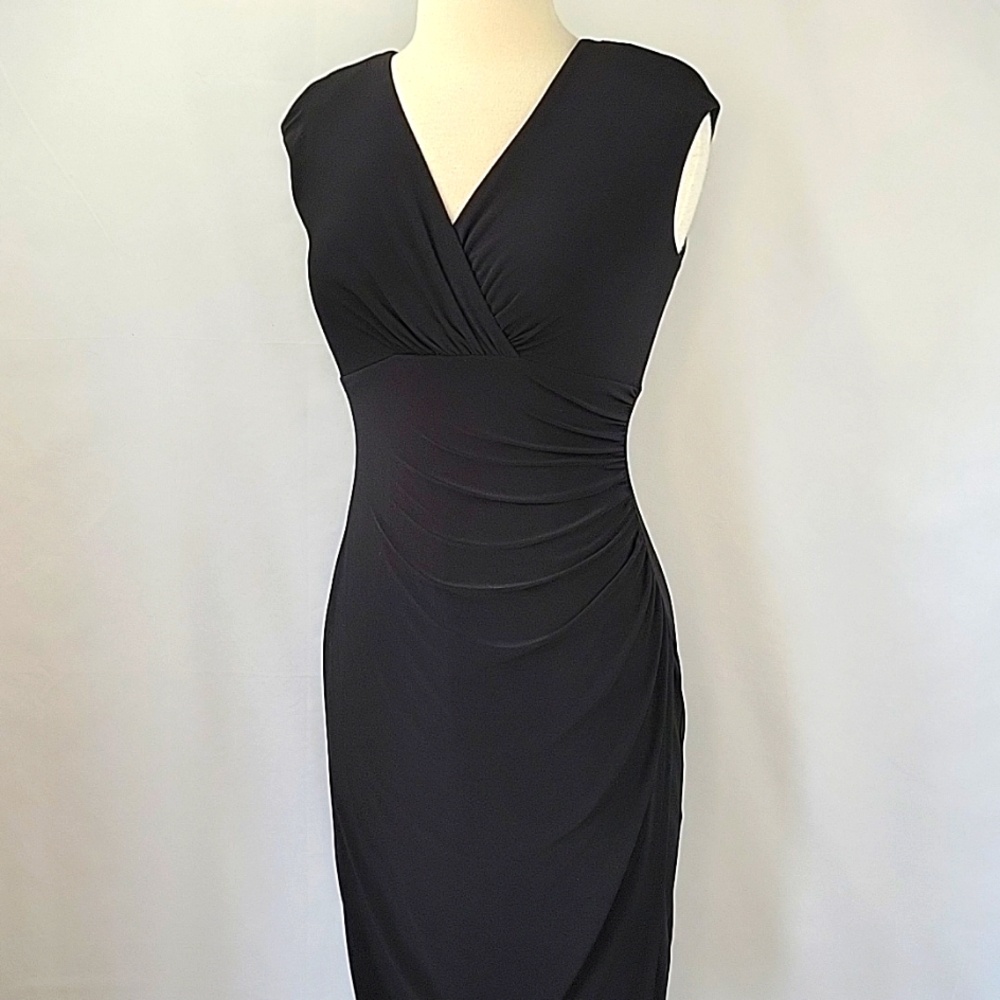 Lauren Ralph Lauren Surplice Ruched Waist Dress Black Size 4